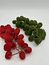 Vintage Flocked Velvety Red And Green Grapes MCM Christmas Fruit Set Of 2