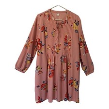 Old Navy Dress SIZE XL Pink Floral Long Sleeve Neck Tie Pleated Bodice Boho