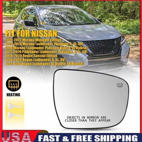 Side Passenger Heated Power Mirror Fit Glass Nissan Murano 15-22 NI1325120