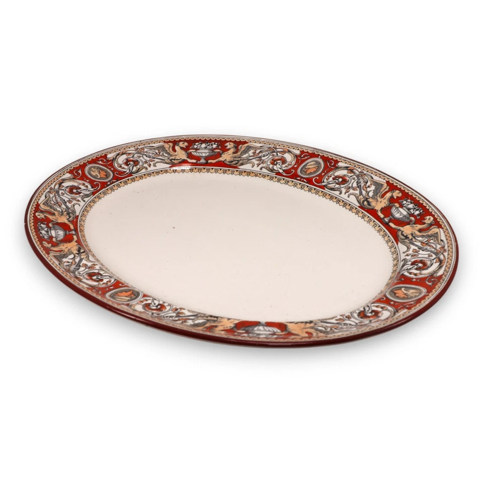 Plato de servir ovalado Minton rojo florentino C495 17 1/2" Lg Inglaterra antiguo 1862 Foto 4 de 4