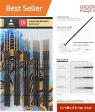 Paint Brushes Set of 15 Fine Detail Synthetic Hair for Miniatures Canvases