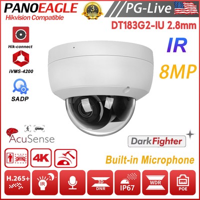 Hikvision OEM 4K 8MP Darkfighter AcuSense Dome IP Camera MIC POE DS-2CD2183G2-IU