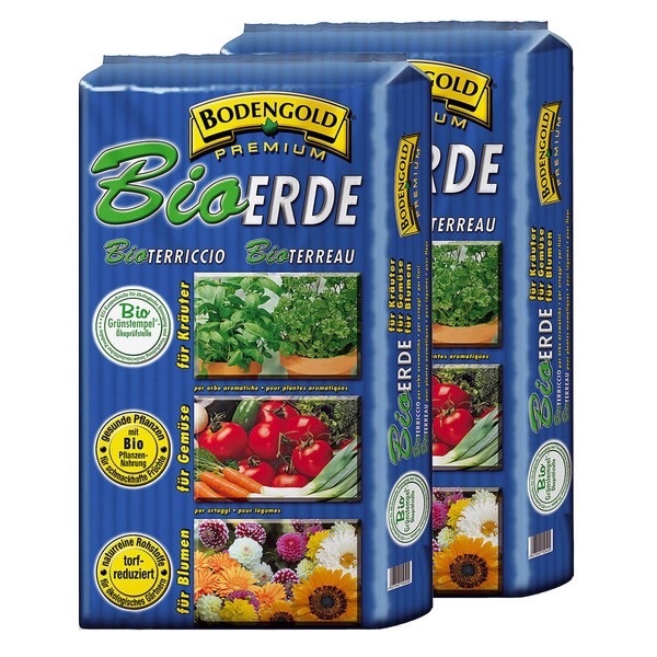 2X Bio Universalerde 20 L = 40 L Bodengold Premium Bioerde Blumenerde Pflanzerde-image