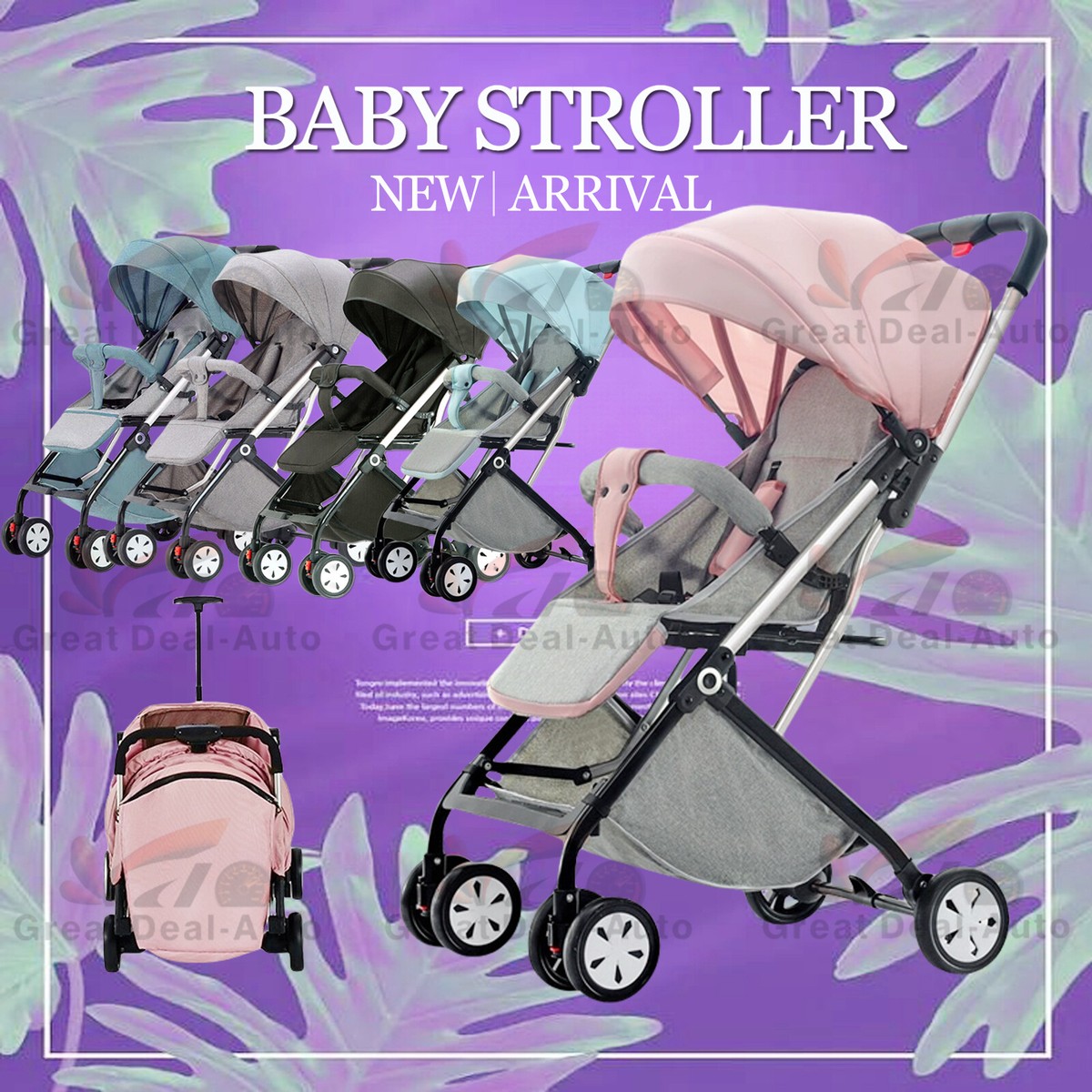 Multi Color Lightweight Compact Baby Stroller Pram Easy Fold