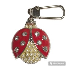 Red Ladybug Keychain Zipper Pull Purse Charm Backpack Pearl Crystal Enamel