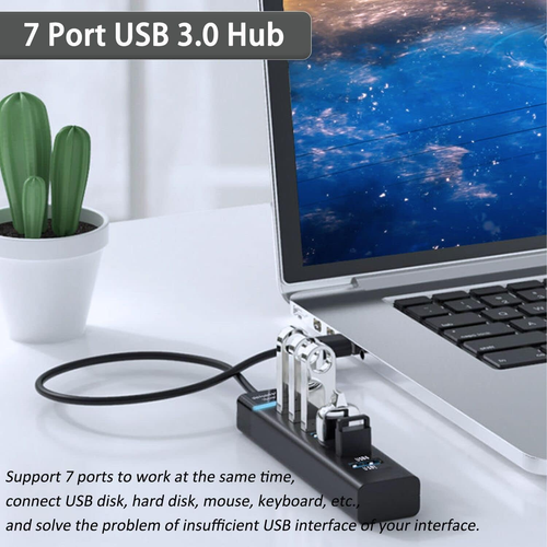 USB Hub 3.0, VIENON 7-Port USB Data Hub Splitter for Laptop, PC, Macbook, Mac Pr - Picture 2 of 12