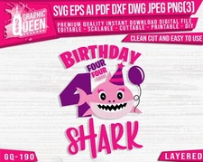 4 Birthday Shark Girl SVG digital file for t-shirt,baby Shark vector file Cricut