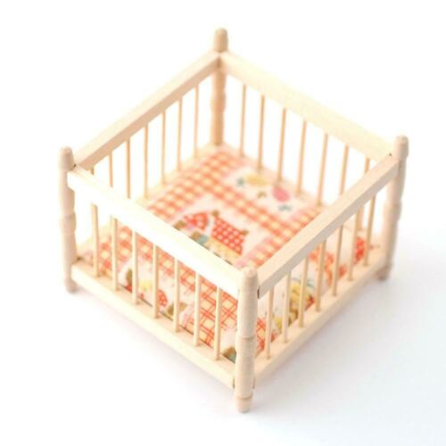 Dolls House Bare Wood Slatted Play Pen Miniature Playpen Nursery Baby Furniture - Afbeelding 1 van 8
