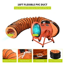 110V Explosion-Proof Axial Fan 550W Motor Includes 16ft PVC Duct for Extraction