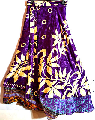 Incredible-art Vintage Silk Sari Magic Wrap Skirt Reversible Double Layer skirt