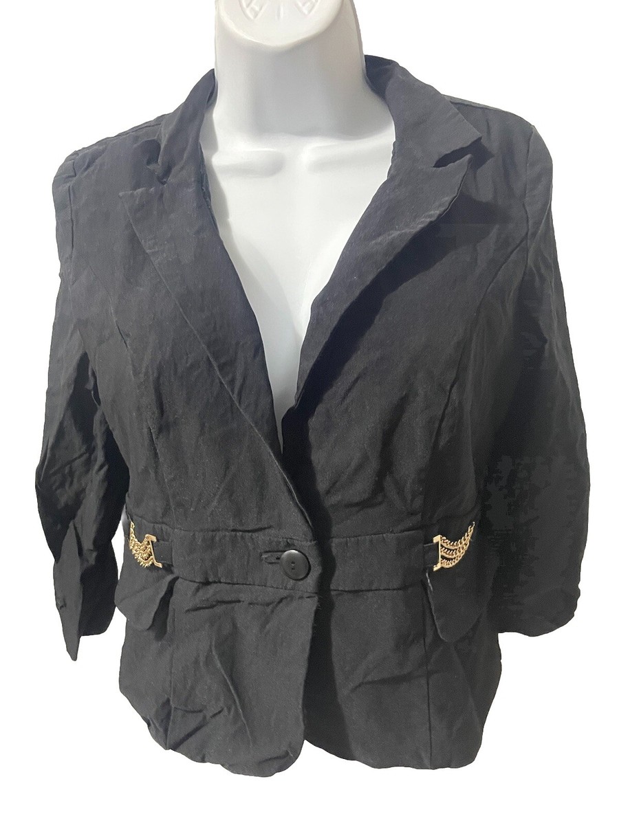 BCX Blazer Women's jacket long sleeves, One button, black ,linedSize L#24