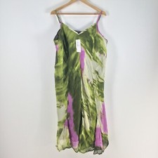 NEW My Size womens dress plus size S aus 16 slip green geometric midi 086627