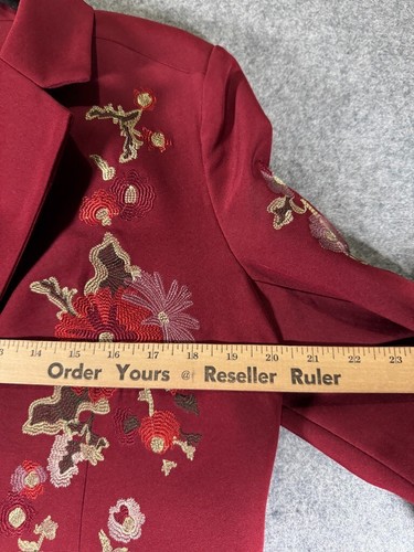 DG2 Diane Gilman Blazer Women M Burgundy Floral Embroidered 1 Button Artsy Forma - Picture 3 of 10