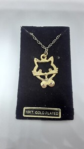 Authentic 18K Gold Plated Cat Head Bowt Pendant 18 inch Chain Necklace Pet Lovers