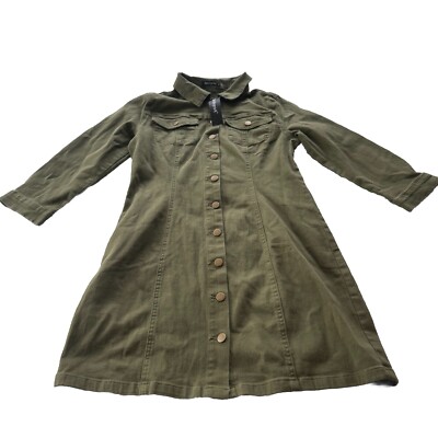 Allegra K Women's Denim Dress Button Down 3/4 Sleeve Collar Olive Green  Small | eBay