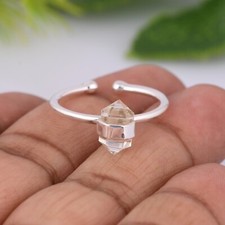 925 Sterling Silver Pencil Shape Crystal Quartz Adjustable Ring Gift For Her