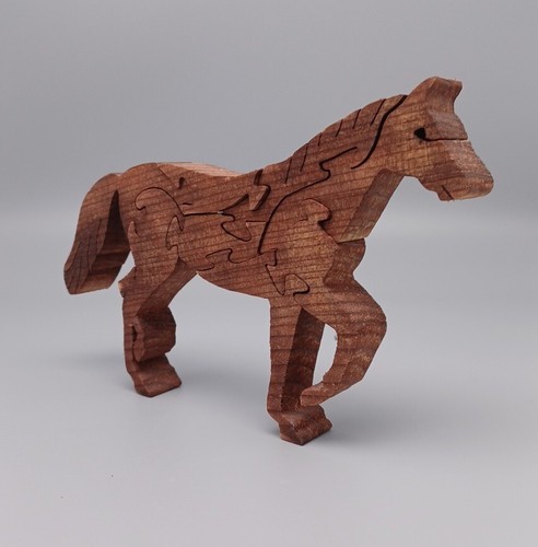Unique Vintage Scroll Saw Standing 8 Piece Brown Horse Puzzle figure - Picture 2 of 5