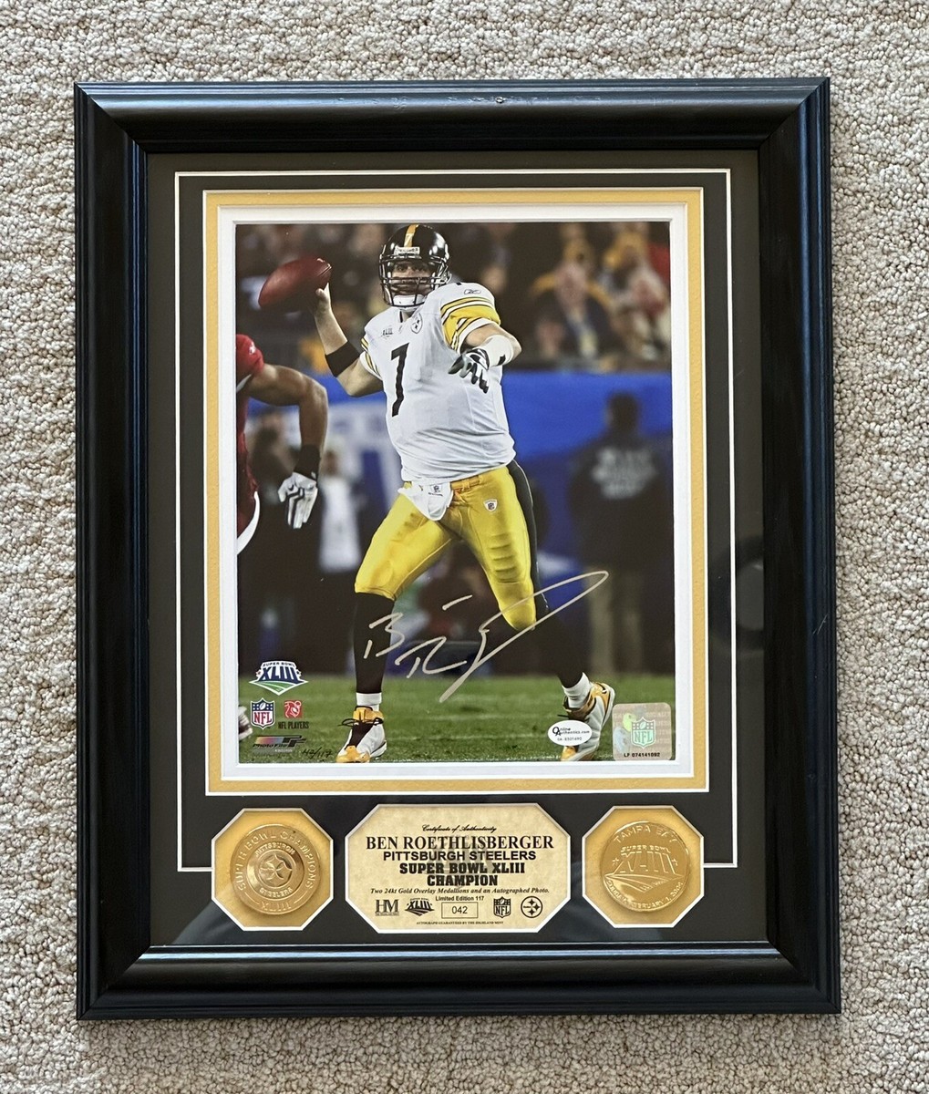 Framed/Signed Ben Roethlisberger 8x10 Super Bowl Champion Gold 