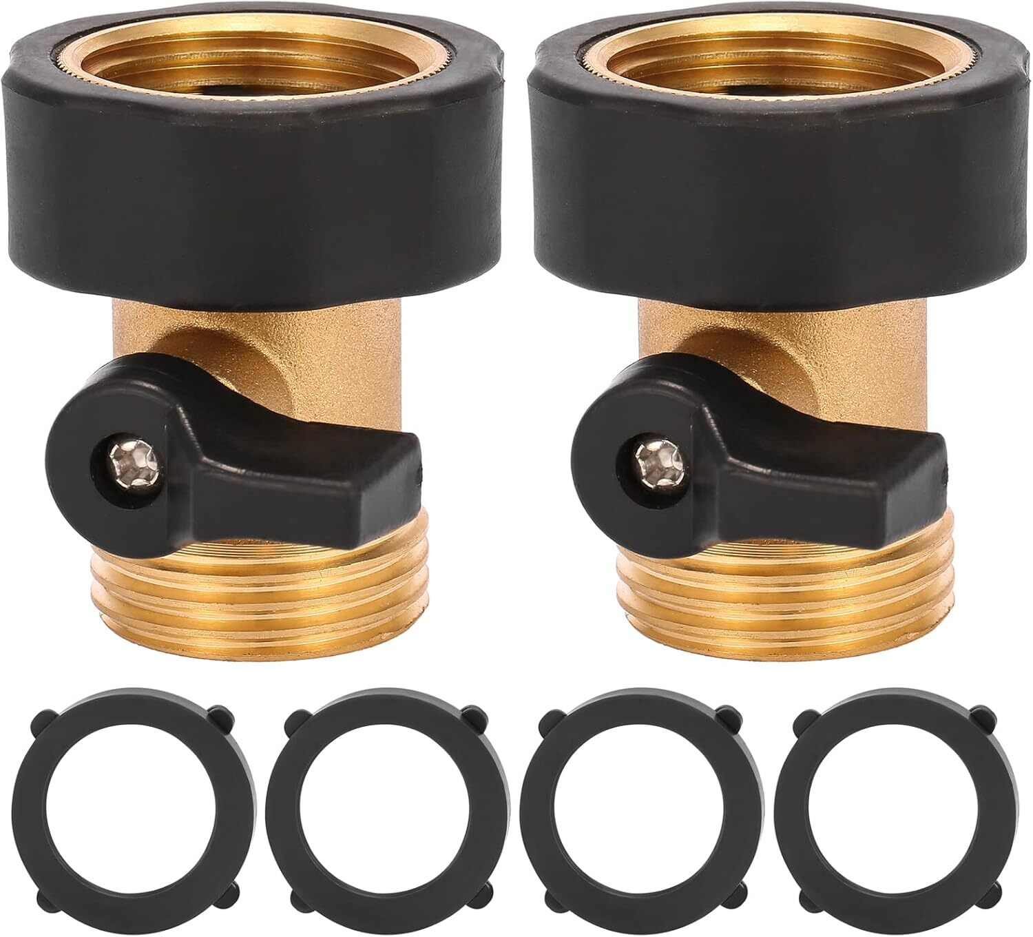 Water Hose Shut Off Valve, 2 Pack Heavy Duty Brass and Rubber Grip(2 Pack)