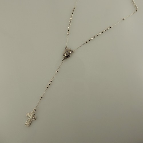 Rosario católico Ave María chapado en plata vintage con cuentas redondas de 3 mm - Imagen 2 de 4