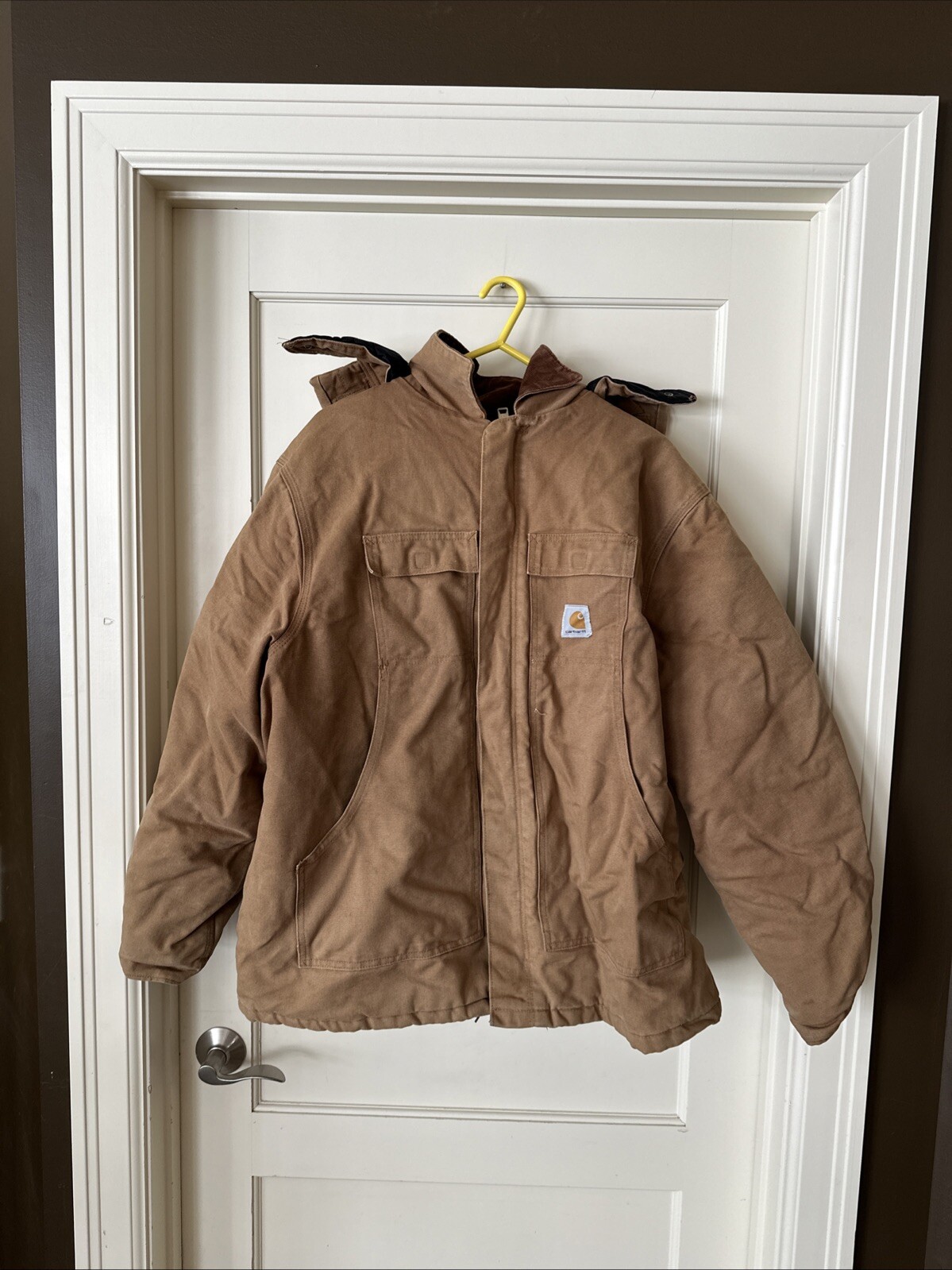 Carhartt Men's Size 52 Quilt-Lined Brown Canvas Hooded Zip-Up Jacket Made in USA