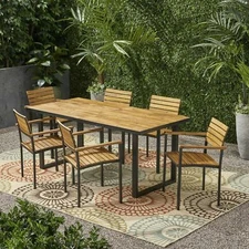 Yetta Outdoor 6 Seater Wood and Iron Dining Set