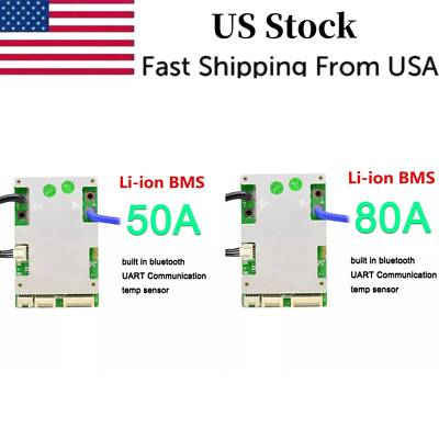 US - JBD 10S-17S 50A 80A Li-ion Smart BMS Same Port Balance 36V 48V 60V with BT
