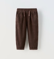 NWT Zara Baby Boy Fine Corduroy Gingham Check Wide Pants Skater Boho Crew 18-24m