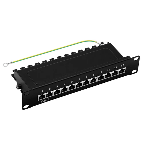 10" Patchpanel Cat.6 250MHz 12-Port 1HE RJ45 geschirmt schwarz 1GB ProfiPatch