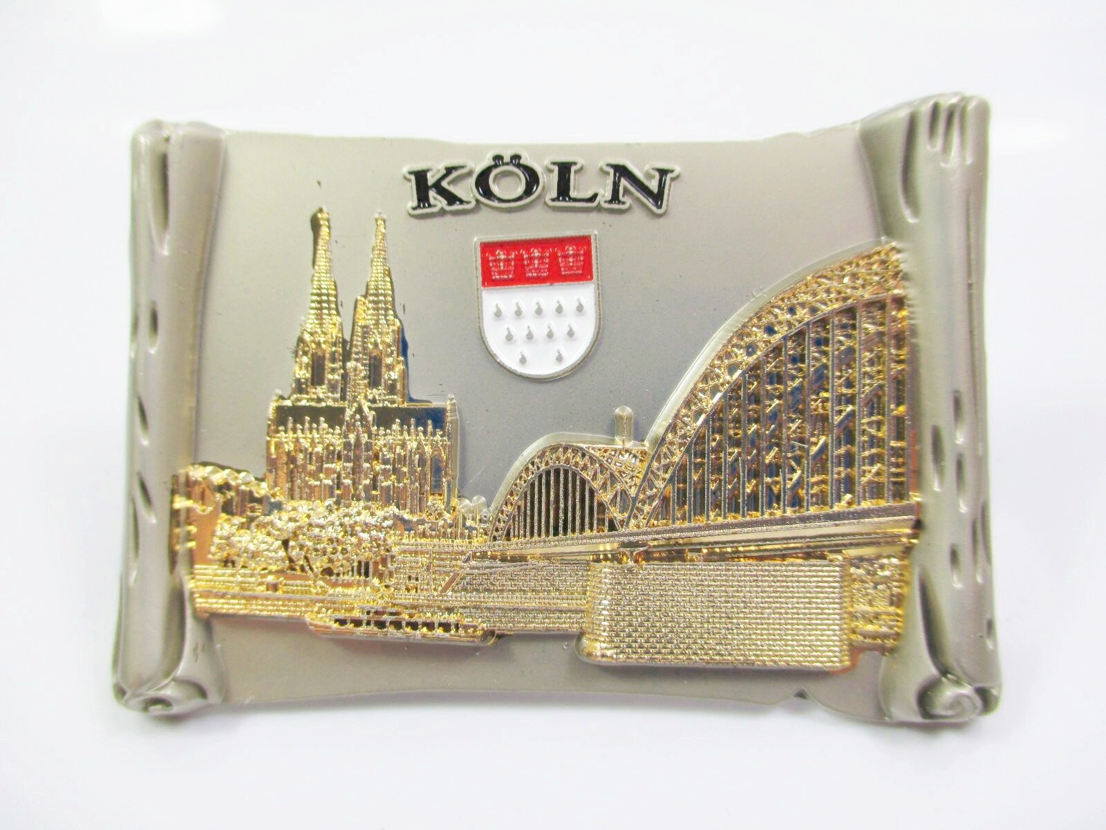 Cologne Cathedral Bridge Coat of Arms Metal Magnetic Scroll Souvenir Germany