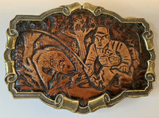 Great American Chicago Brass Belt Buckle With Leather Insert Fly Fishing 198 USA