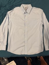 Gap Men's Fitted Dress Shirt Size L 16-16.5 Long Sleeves Light Blue