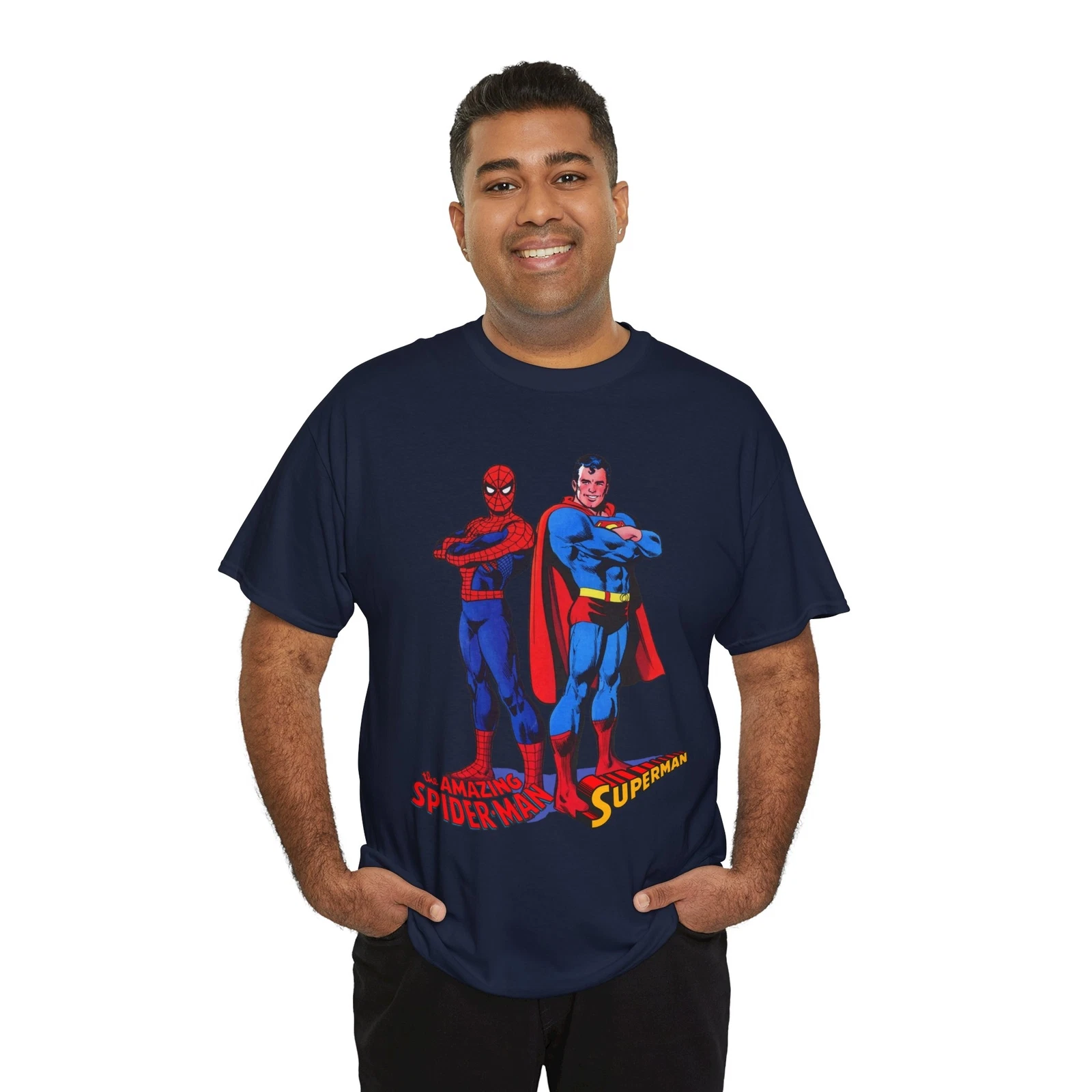 Amazing Spider-man, Superman T-Shirt - 1970s D.C Comics & Marvel Team-Up
