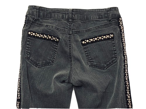 Cache Women's Jeans Size 0 Rhinestone on side Black Denim Bootcut - Picture 5 of 9