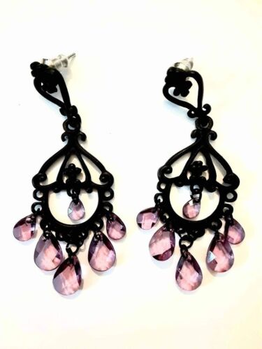 Black Filigree with Lavender Glass Earrings