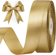 1 Inch 50 Yards Champagne Gold Satin Ribbon, Solid Fabric Ribbon Roll Gift