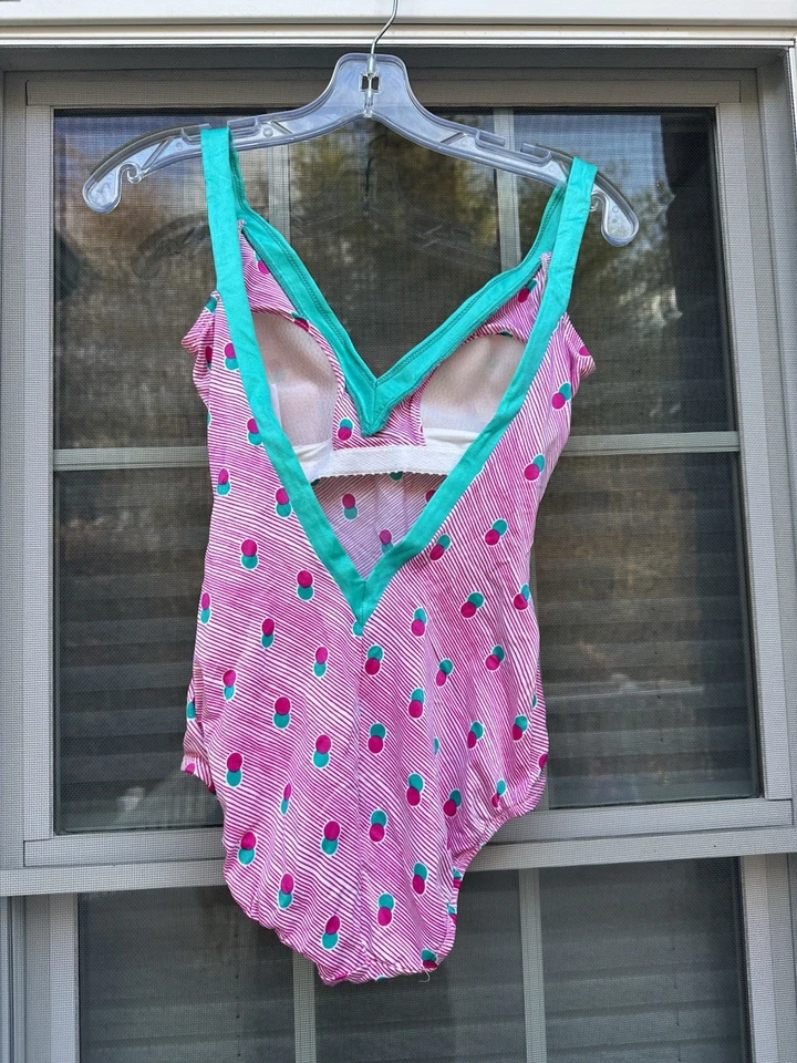 Traje de baño vintage Gabar cerezas/rayas sujetador incorporado de una pieza EE. UU. 8 Foto 2 de 4