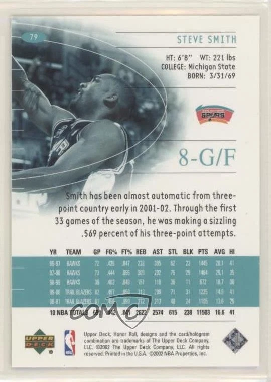 2001-02 Upper Deck Honor Roll Steve Smith #79 - Image 2 of 2