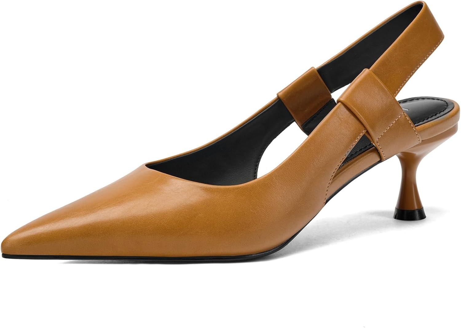 Pointed Toe Slingback Kitten Heels for Women, Leather Stiletto Heel Pumps...