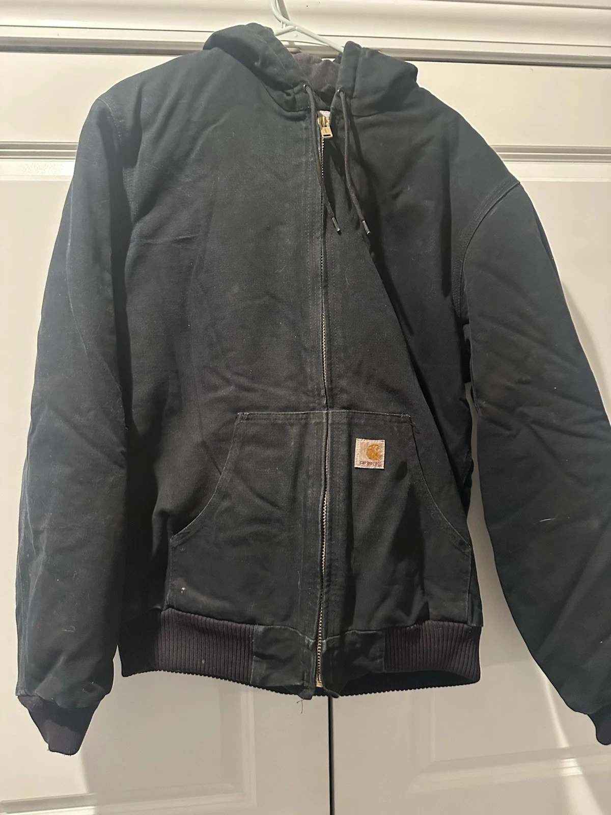 Carhartt Mens Black Solid Hooded Full Zip Jacket Coat M Fleece