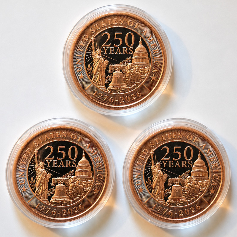 SET  3x - 1 oz U.S. 250th Anniversary Copper Rounds in Capsule .999 Fine Bullion