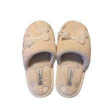 Laura Ashley Women Cream Polka Dot Bow Slide Slippers Small 5-6 NEW