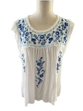 SAVANNAH JANE 1X BERRETTO BOHO RICAMO BIANCO/BLU SLVS 100% RAYON 1 BOTTONE POSTERIORE