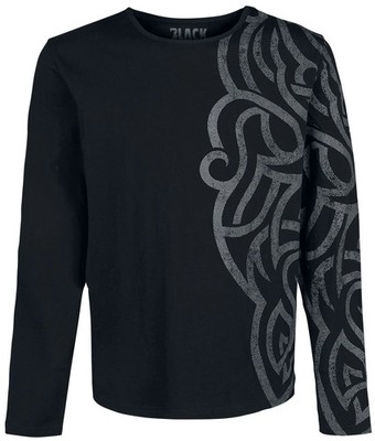 Black Premium by EMP Herren schwarzes Langarmshirt mit großem Ornament