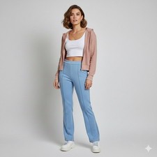 Everlane Bootcut Pull On Soft Flare Knit Pants Retro Minimalist Resort LARGE Sky