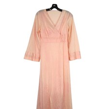 Vtg MISTEE 2Pc Silky NYLON Peachy Pink PEIGNOIR Button Robe/Nightgown Set Sz S