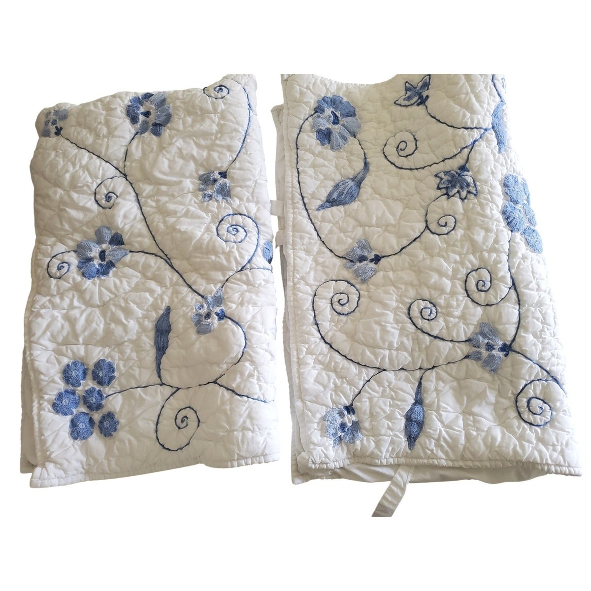Pottery Barn 白色蓝色花卉刺绣绗缝标准枕套套装| eBay