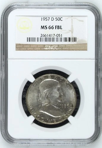 1957 D Half Dollars Franklin NGC MS-66 FBL