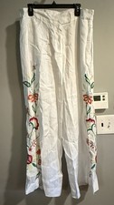 Johnny Was Pants Averi Wide Leg Linen Embroidered Floral Leg Boho Womens XL New
