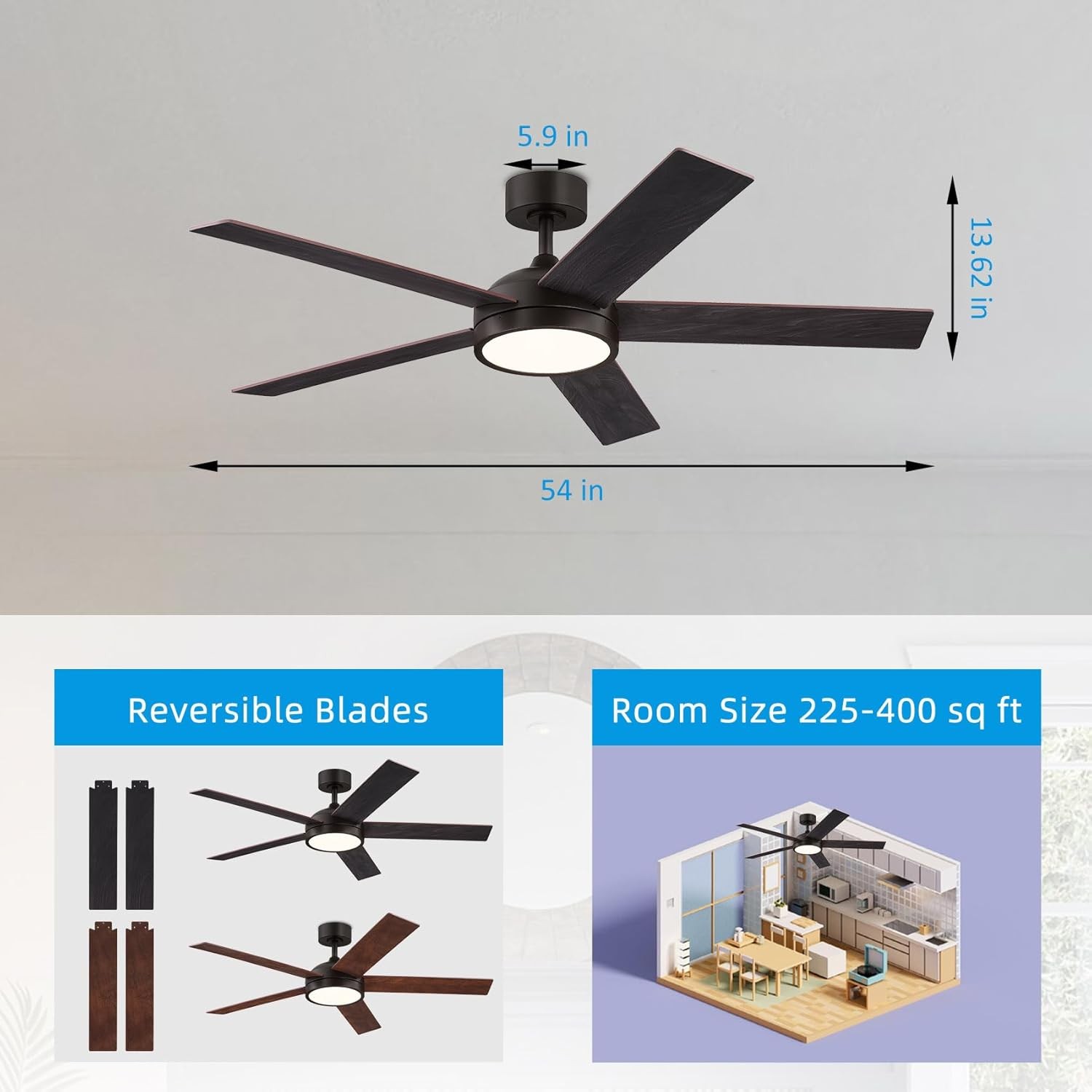 54 Inch Ceiling Fan with Light and 54 Oil Rubbed Bronze, Bronze 